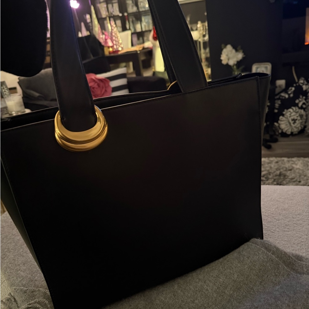 Donna Karan Black Hewlett Tote with Gold Accents - Picture 4 of 7